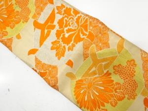 アンティーク　糸巻に花・古典柄模様織り出し　子供帯（材料）